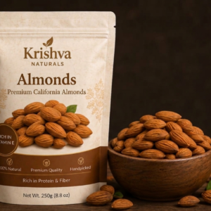 Krishva Naturals Premium California Almonds (250g) | Handpicked, Crunchy Whole Badam