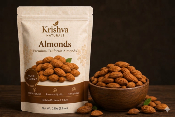 Krishva Naturals Premium California Almonds (250g) | Handpicked, Crunchy Whole Badam