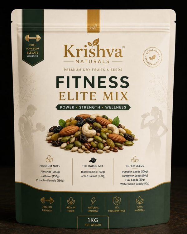 Krishva Naturals Fitness Elite Mix | Premium Dry Fruits, Raisins & Seeds Mix | High Protein Healthy Snack | 100% Natural | 1kg