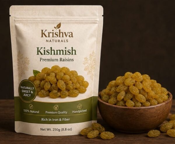 Krishva Naturals Premium Green Kishmish (250g) | Handpicked, 100% Natural Raisins